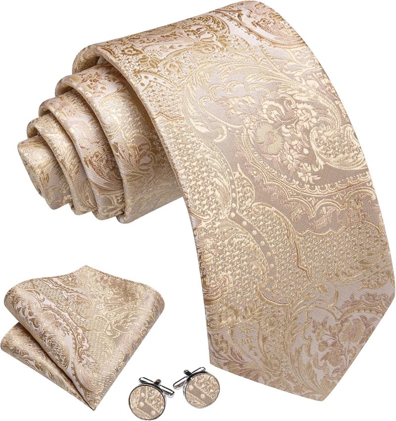 Barry.Wang Store Men Ties Paisley Woven Silk Necktie Set with Pocket Suqare Cufflinks Formal - Image 3